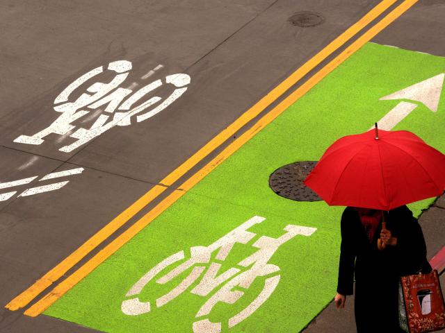 Bike path & red umbrella